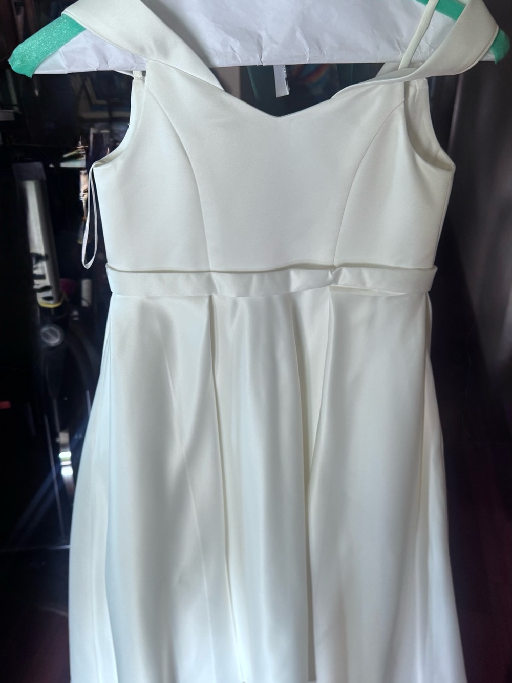 Flower Girl’s White Off-Shoulder Satin A-Line Women's Dress by DB Studio